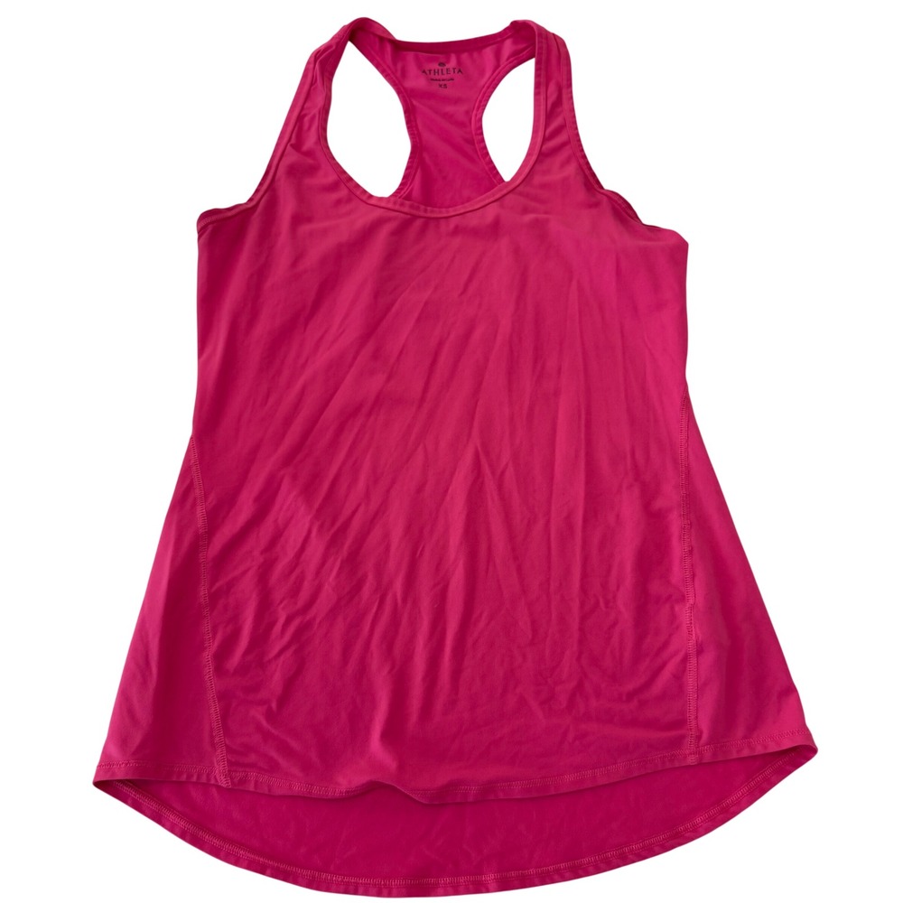Athleta Womens Pink Racerback Activewear Tank Top XS Curved Hem Scoop Neck